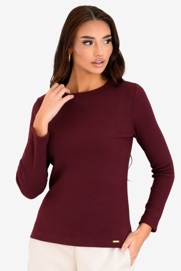 DERPOULI ΓΥΝΑΙΚΕΙΑ ΜΠΛΟΥΖΑ ΣΕ ΛΕΠΤΗ ΠΛΕΞΗ ΡΙΜΠ ΜΟΝΟΧΡΩΜΗ ΜΠΟΡΝΤΟ 1.10.27493