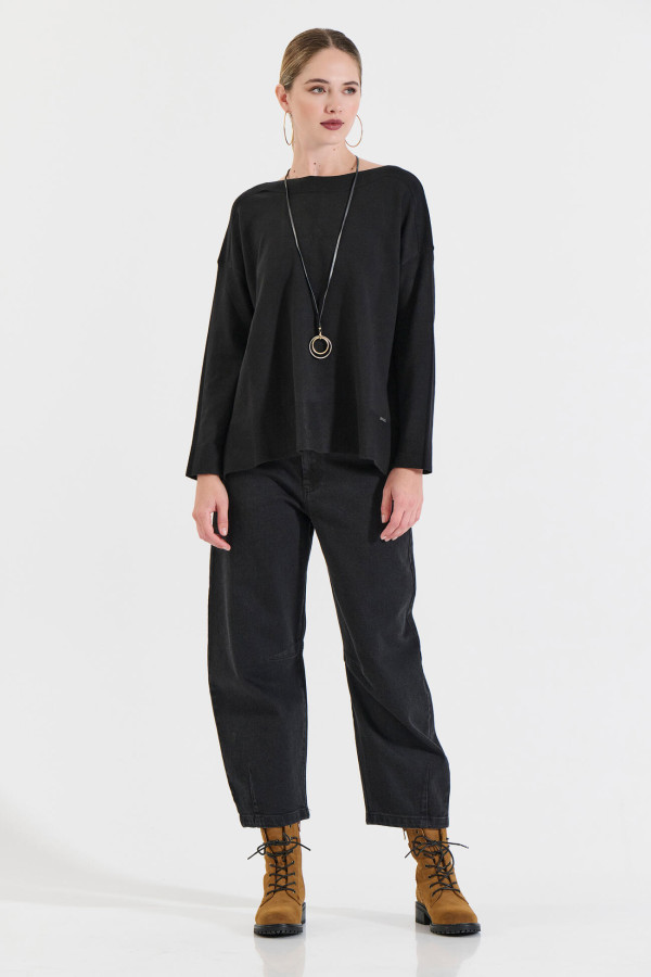 BILL COST ΓΥΝΑΙΚΕΙΑ ΠΛΕΚΤΗ ΜΠΛΟΥΖΑ ΜΟΝΟΧΡΩΜΗ LOOSE FIT ΜΑΥΡΟ 20-131359-0
