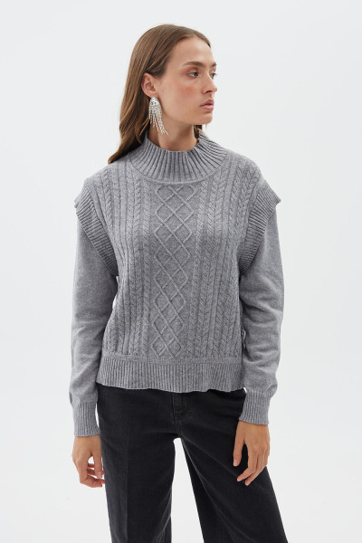BILL COST WOMEN KNIT BLOUSE WITH KNIT COMBINATION LIGHT GREY 20-131272-0