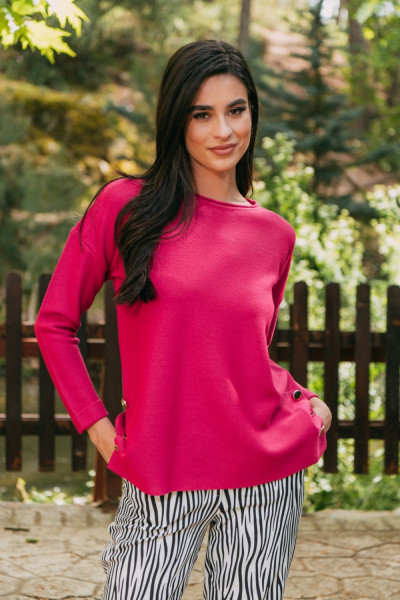 NICOLA WOMEN'S KNIT BLOUSE WITH DECORATIVE BUTTONS FUCHSIA 23-706
