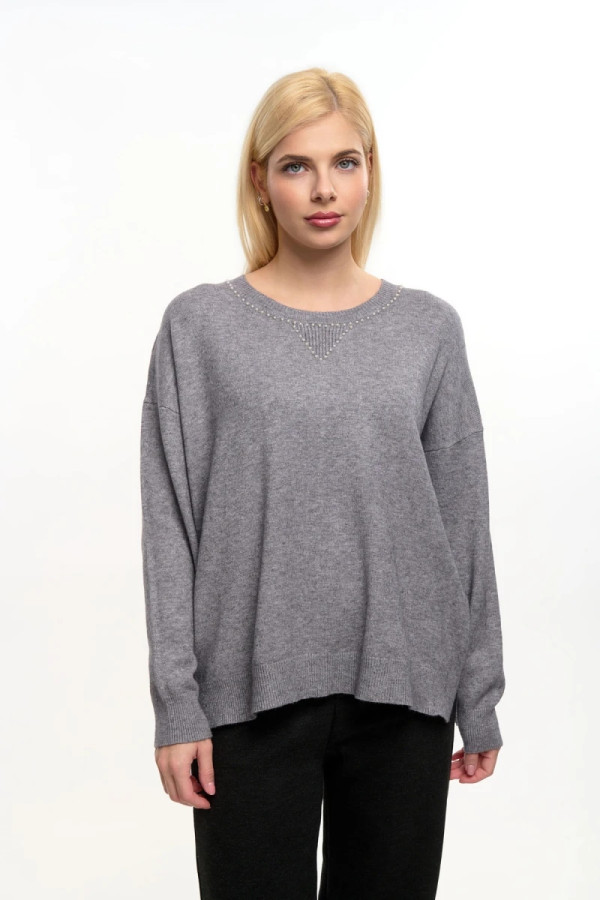 FIBES ΓΥΝΑΙΚΕΙΑ ΜΠΛΟΥΖΑ ΣΕ ΛΕΠΤΗ ΠΛΕΞΗ ΜΕ ΔΙΑΚΟΣΜΗΤΙΚΕΣ ΠΕΡΛΕΣ ΓΚΡΙ 03-7306