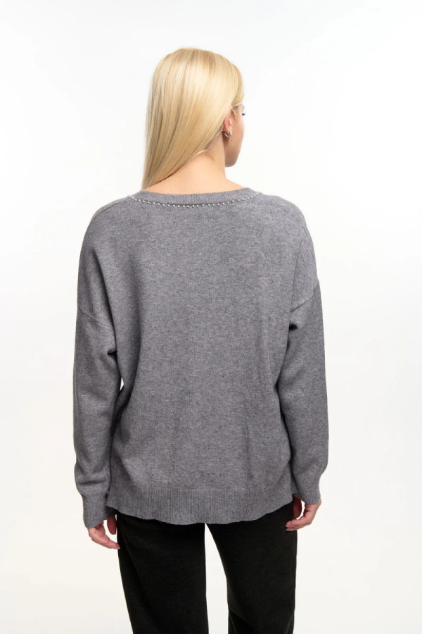 FIBES ΓΥΝΑΙΚΕΙΑ ΜΠΛΟΥΖΑ ΣΕ ΛΕΠΤΗ ΠΛΕΞΗ ΜΕ ΔΙΑΚΟΣΜΗΤΙΚΕΣ ΠΕΡΛΕΣ ΓΚΡΙ 03-7306