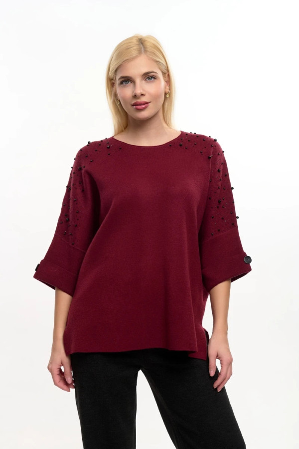 FIBES ΓΥΝΑΙΚΕΙΑ ΜΠΛΟΥΖΑ ΠΛΕΚΤΗ ΜΕ ΣΤΡΑΣ ΚΑΙ ΠΕΡΛΕΣ 3/4 ΜΑΝΙΚΙΑ BURGUNDY 03-7307 FIBES ΓΥΝΑΙΚΕΙΑ ΜΠΛΟΥΖΑ ΠΛΕΚΤΗ ΜΕ ΣΤΡΑΣ ΚΑΙ ΠΕΡΛΕΣ 3/4 ΜΑΝΙΚΙΑ BURGUNDY 03-7307