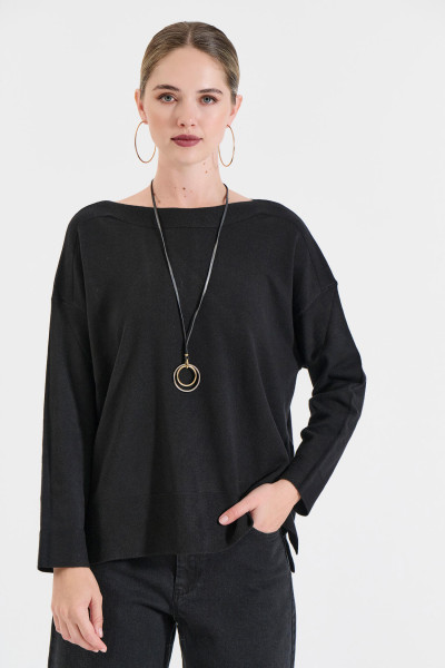 BILL COST ΓΥΝΑΙΚΕΙΑ ΠΛΕΚΤΗ ΜΠΛΟΥΖΑ ΜΟΝΟΧΡΩΜΗ LOOSE FIT ΜΑΥΡΟ 20-131359-0