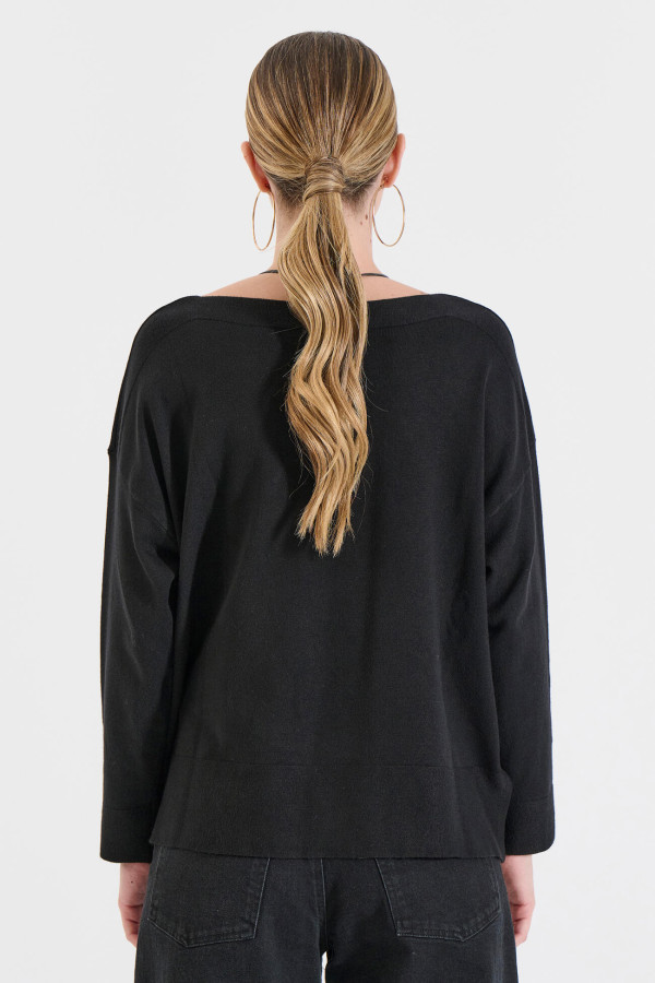 BILL COST ΓΥΝΑΙΚΕΙΑ ΠΛΕΚΤΗ ΜΠΛΟΥΖΑ ΜΟΝΟΧΡΩΜΗ LOOSE FIT ΜΑΥΡΟ 20-131359-0