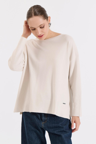 BILL COST ΓΥΝΑΙΚΕΙΑ ΠΛΕΚΤΗ ΜΠΛΟΥΖΑ ΜΟΝΟΧΡΩΜΗ LOOSE FIT ΒΑΝΙΛΙΑ 20-131359-0