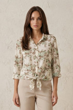 Γυναικείο floral πουκάμισο μέντα με δέσιμο και μανίκι 3/4  Derpouli - 1.12.39-50805