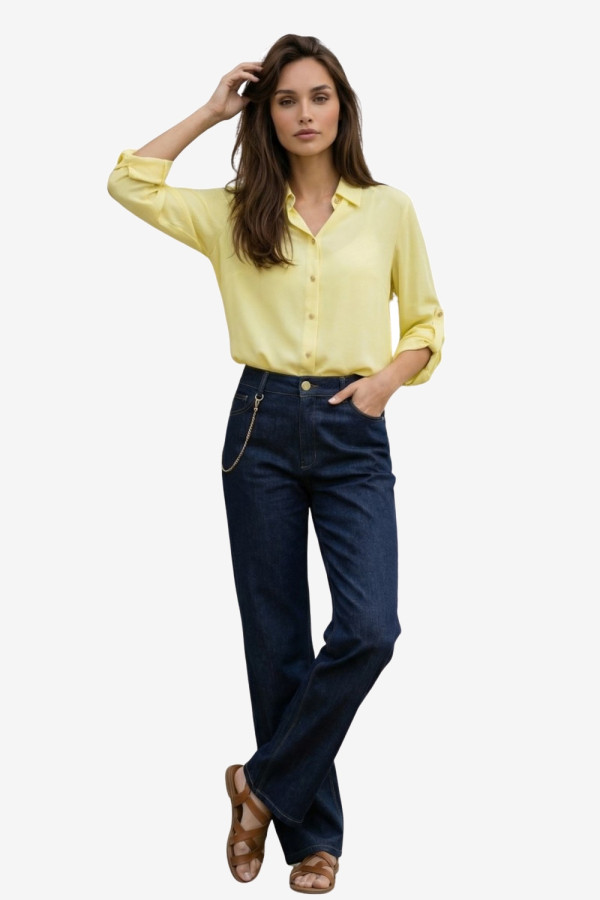 Γυναικείο μπανάνα πουκάμισο με πατ στα μανίκια – Derpouli - 1.12.39306