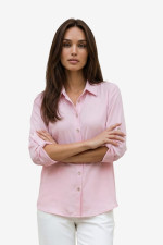 Γυναικείο ροζ πουκάμισο με πατ στα μανίκια – Derpouli - 1.12.39306