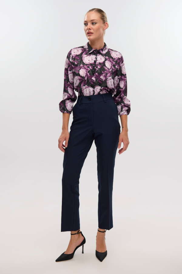 FIBES ΓΥΝΑΙΚΕΙΟ ΠΟΥΚΑΜΙΣΟ ΜΑΚΡΥΜΑΝΙΚΟ ΣΑΤΕΝ FLORAL PURPLE 03-7268