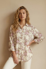 Γυναικείο πουκάμισο Derpouli ροζ φλοράλ με 3/4 μανίκια 1.10.39360 Γυναικείο πουκάμισο Derpouli ροζ φλοράλ με 3/4 μανίκια 1.10.39360