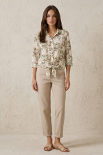 Γυναικείο floral πουκάμισο μέντα με δέσιμο και μανίκι 3/4  Derpouli - 1.12.39-50805