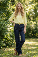 Γυναικείο μπανάνα πουκάμισο με πατ στα μανίκια – Derpouli - 1.12.39306