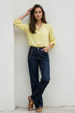 Γυναικείο μπανάνα πουκάμισο με πατ στα μανίκια – Derpouli - 1.12.39306