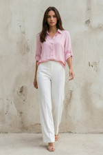 Γυναικείο ροζ πουκάμισο με πατ στα μανίκια – Derpouli - 1.12.39306