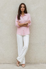 Γυναικείο ροζ πουκάμισο με πατ στα μανίκια – Derpouli - 1.12.39306