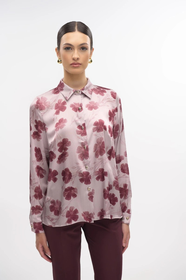 FIBES ΓΥΝΑΙΚΕΙΟ ΠΟΥΚΑΜΙΣΟ ΜΕ ΣΑΤΕΝ ΥΦΗ FLORAL ΜΠΟΡΝΤΟ 03-7231