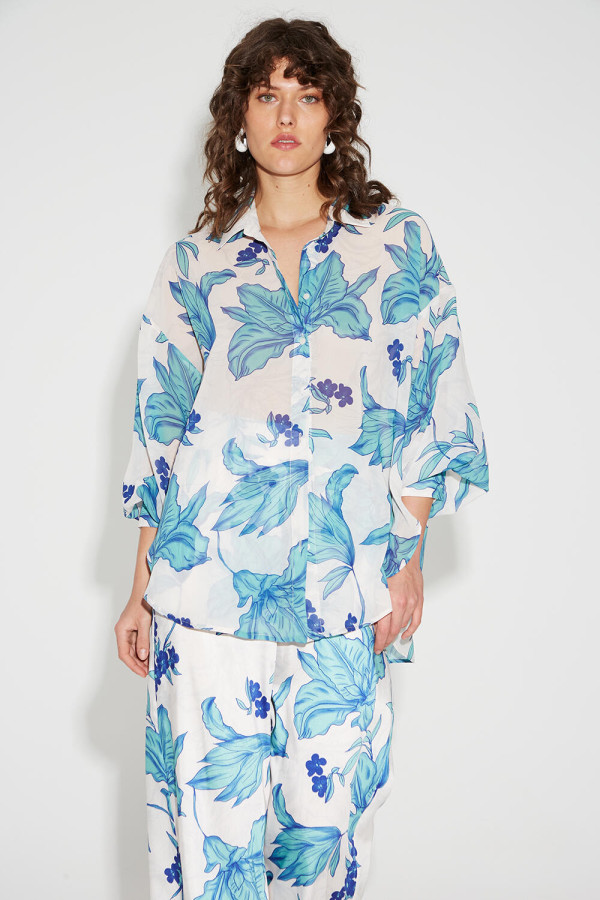 BILL COST ΓΥΝΑΙΚΕΙΟ ΠΟΥΚΑΜΙΣΟ FLORAL OVERSIZE ΛΕΥΚΟ 10-342094-0