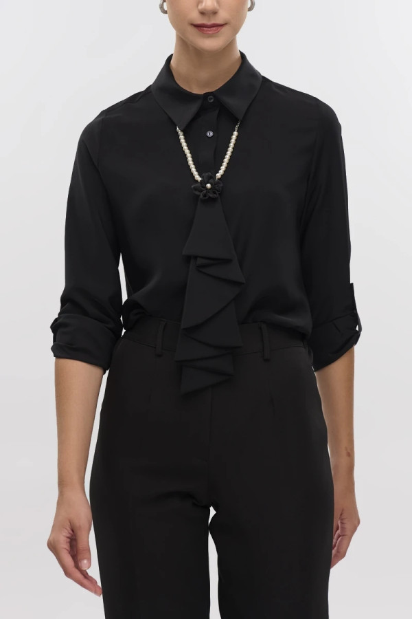 FIBES ΓΥΝΑΙΚΕΙΟ ΠΟΥΚΑΜΙΣΟ ΖΟΡΖΕΤΑ ΜΕ ΑΠΟΣΠΩΜΕΝΟ ΚΟΛΙΕ ΜΑΥΡΟ 03-7242