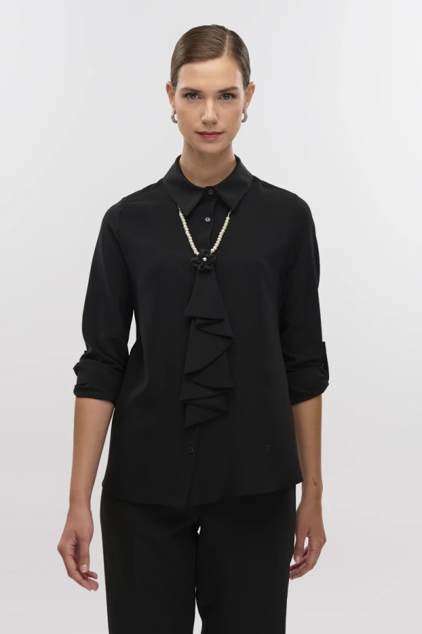 FIBES ΓΥΝΑΙΚΕΙΟ ΠΟΥΚΑΜΙΣΟ ΖΟΡΖΕΤΑ ΜΕ ΑΠΟΣΠΩΜΕΝΟ ΚΟΛΙΕ ΜΑΥΡΟ 03-7242