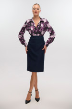 FIBES ΓΥΝΑΙΚΕΙΟ ΠΟΥΚΑΜΙΣΟ ΜΑΚΡΥΜΑΝΙΚΟ ΣΑΤΕΝ FLORAL PURPLE 03-7268