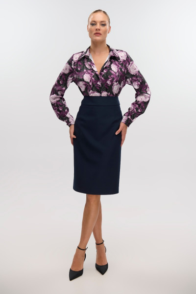 FIBES ΓΥΝΑΙΚΕΙΟ ΠΟΥΚΑΜΙΣΟ ΜΑΚΡΥΜΑΝΙΚΟ ΣΑΤΕΝ FLORAL PURPLE 03-7268