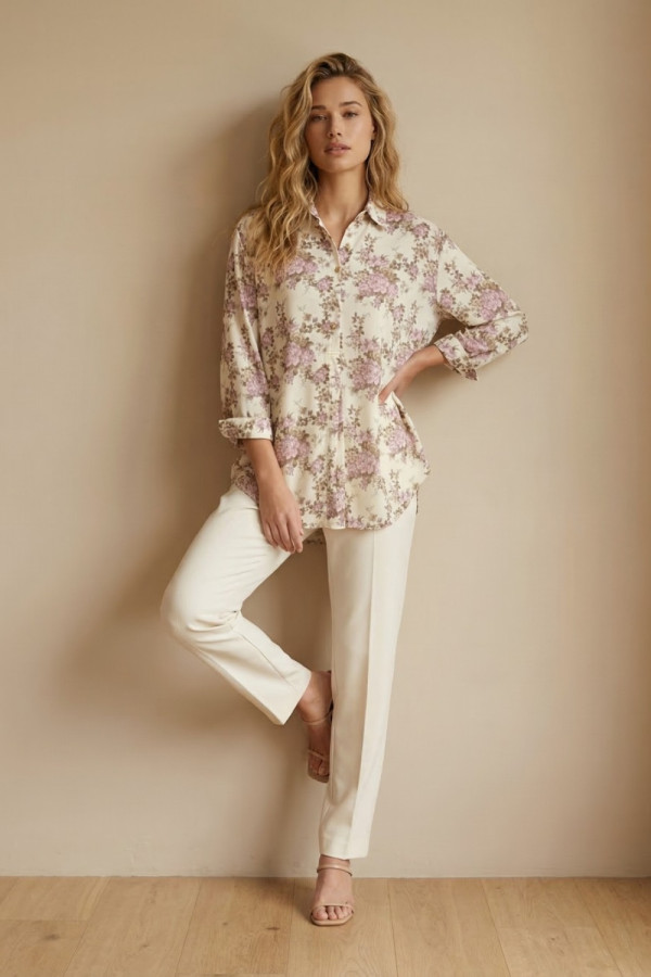 Γυναικείο πουκάμισο Derpouli ροζ φλοράλ με 3/4 μανίκια 1.10.39360 Γυναικείο πουκάμισο Derpouli ροζ φλοράλ με 3/4 μανίκια 1.10.39360