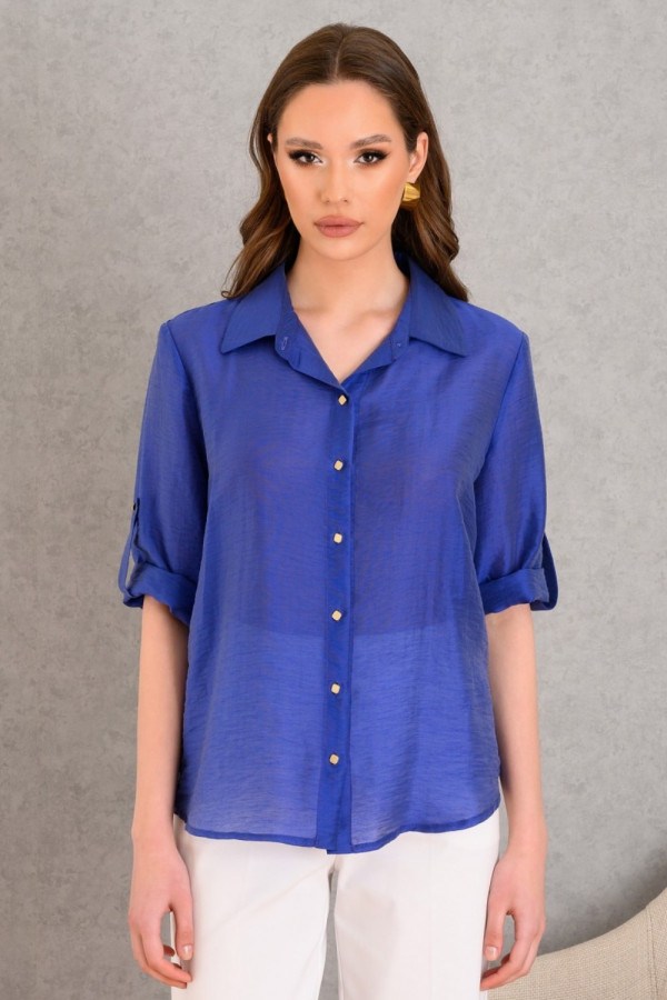 DERPOULI ΓΥΝΑΙΚΕΙΟ ΠΟΥΚΑΜΙΣΟ ΜΟΝΟΧΡΩΜΟ ΜΕ ΠΑΤ BLUE-MAUVE 1.12.38967