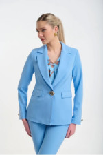 Γυναικείο σιελ σακάκι Fibes κρεπ με πέτο και κουμπί 01-6202