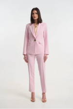Γυναικείο σακάκι ροζ Fibes κρεπ μεσάτο με πέτο και κουμπί 01-6202