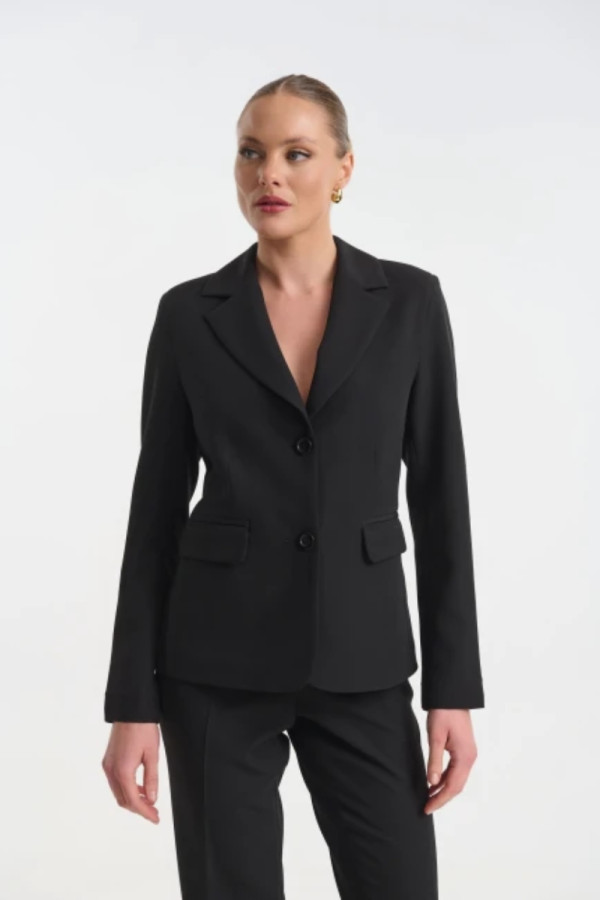 Γυναικείο σακάκι Fibes μεσάτο κρεπ μαύρο elegant blazer 01-6201