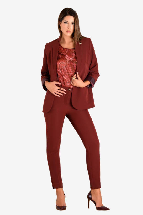 DERPOULI ΓΥΝΑΙΚΕΙΟ BLAZER ΜΕ MAO ΓΙΑΚΑ ΜΟΝΟΧΡΩΜΟ WINE 1.21.39186