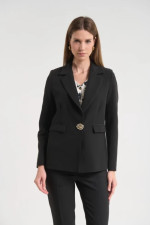Γυναικείο μαύρο σακάκι με πέτο και κουμπί  Fibes - 01-6202
