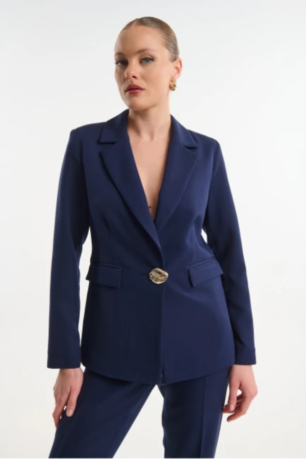 Γυναικείο μπλε σακάκι με πέτο και κουμπί – Fibes