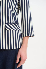 Γυναικείο σακάκι Fibes ριγέ μπλε ελαστικό με 3/4 μανίκι 01-6217