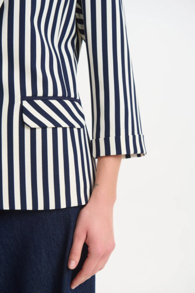 Γυναικείο σακάκι Fibes ριγέ μπλε ελαστικό με 3/4 μανίκι 01-6217