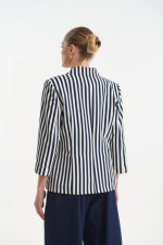 Γυναικείο σακάκι Fibes ριγέ μπλε ελαστικό με 3/4 μανίκι 01-6217