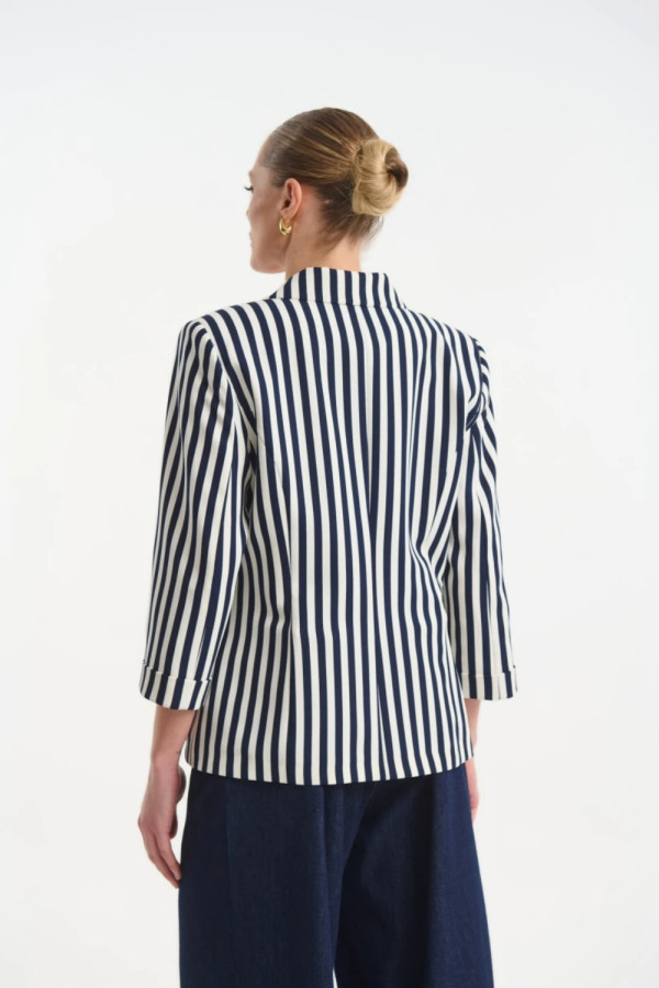 Γυναικείο σακάκι Fibes ριγέ μπλε ελαστικό με 3/4 μανίκι 01-6217