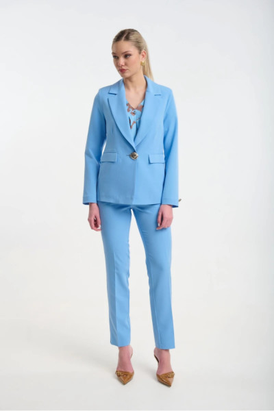 Γυναικείο σιελ σακάκι Fibes κρεπ με πέτο και κουμπί 01-6202