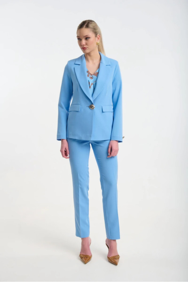 Γυναικείο σιελ σακάκι Fibes κρεπ με πέτο και κουμπί 01-6202