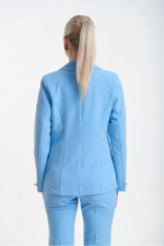 Γυναικείο σιελ σακάκι Fibes κρεπ με πέτο και κουμπί 01-6202