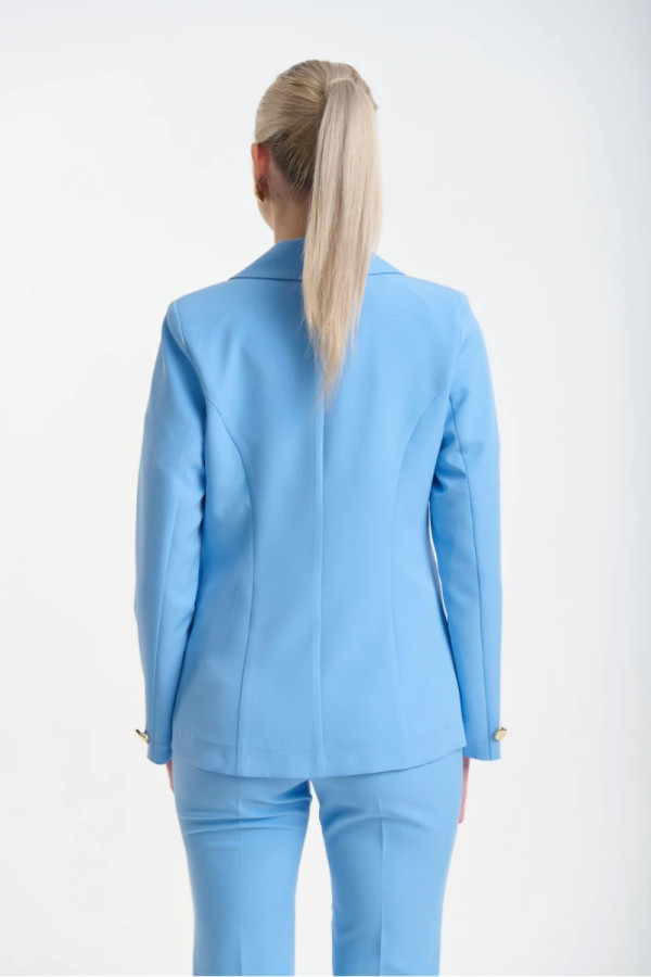 Γυναικείο σιελ σακάκι Fibes κρεπ με πέτο και κουμπί 01-6202