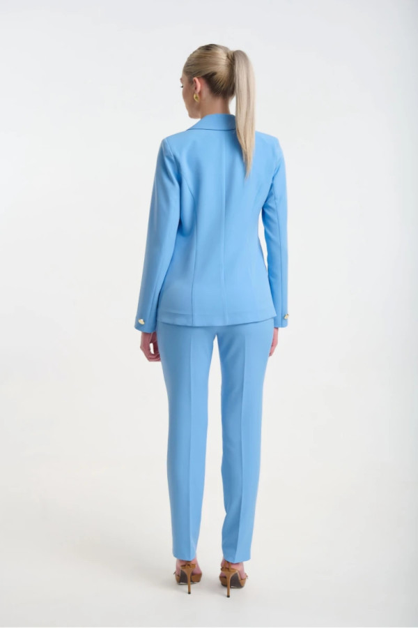 Γυναικείο σιελ σακάκι Fibes κρεπ με πέτο και κουμπί 01-6202