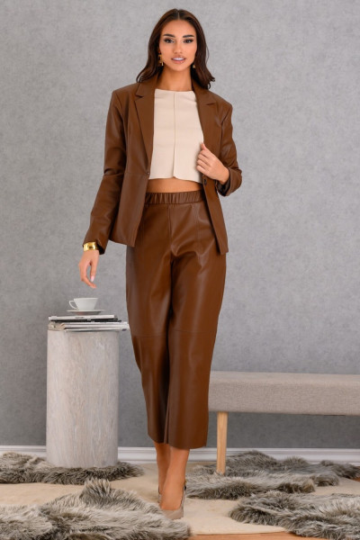 DERPOULI ΓΥΝΑΙΚΕΙΟ ΣΕΤ ΔΕΡΜΑΤΙΝΗΣ ΣΑΚΑΚΙ ΜΕ ΠΑΝΤΕΛΟΝΙ TABAC BROWN 50714-50713