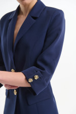 Γυναικείο μπλε σακάκι με 3/4 μανίκια και χρυσά κουμπιά – Fibes