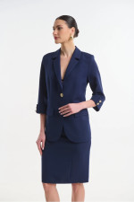 Γυναικείο μπλε σακάκι με 3/4 μανίκια και χρυσά κουμπιά – Fibes