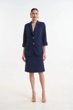 Γυναικείο μπλε σακάκι με 3/4 μανίκια και χρυσά κουμπιά – Fibes