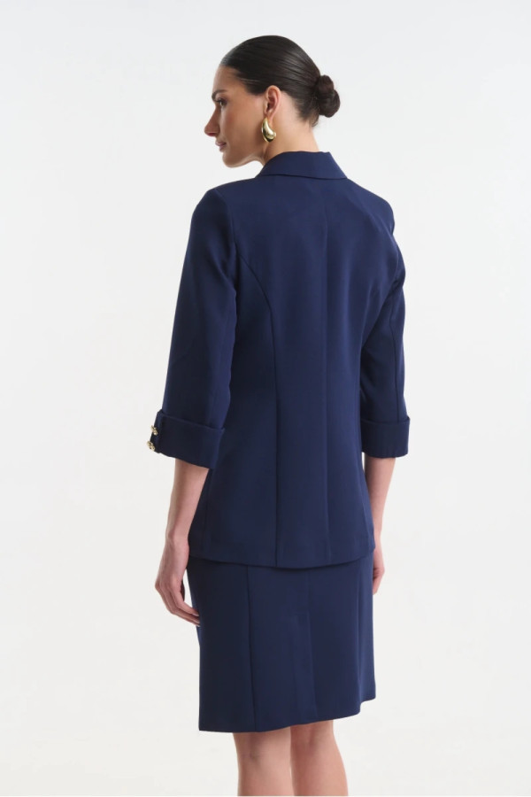 Γυναικείο μπλε σακάκι με 3/4 μανίκια και χρυσά κουμπιά – Fibes