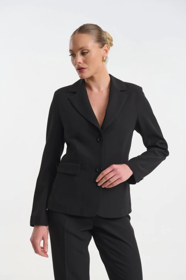 Γυναικείο σακάκι Fibes μεσάτο κρεπ μαύρο elegant blazer 01-6201