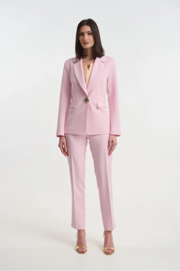 Γυναικείο ψηλόμεσο παντελόνι Fibes ροζ κρεπ ελαστικό με τσέπες 04-8102